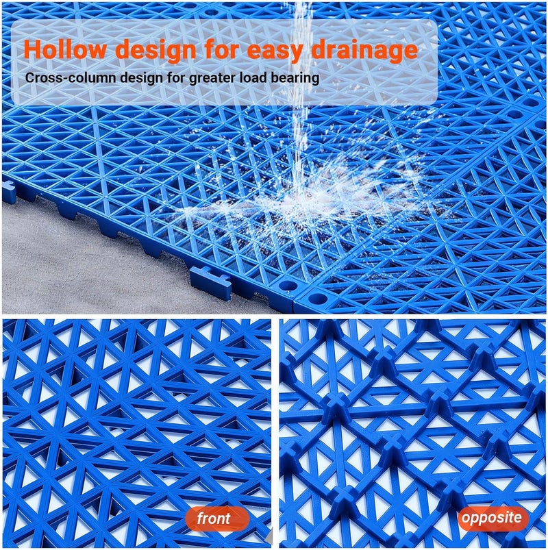 WENQUIT 8PCS Modular Interlocking Cushion, 12in x 12in Interlocking Drainage Mats, Waterproof Drainage Floor Tiles, Soft PVC Non-Slip Drain Tiles for Shower, RV Mattress, Pool, Blue Splicing Floor Mats - Image 5